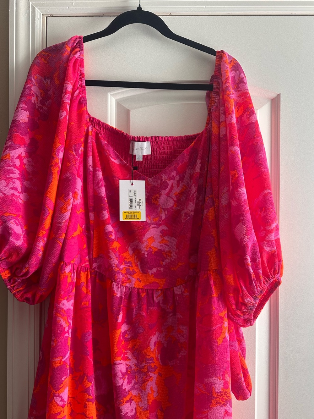2X Sugarlips Pink Floral Puff-Sleeve Women’s Dress